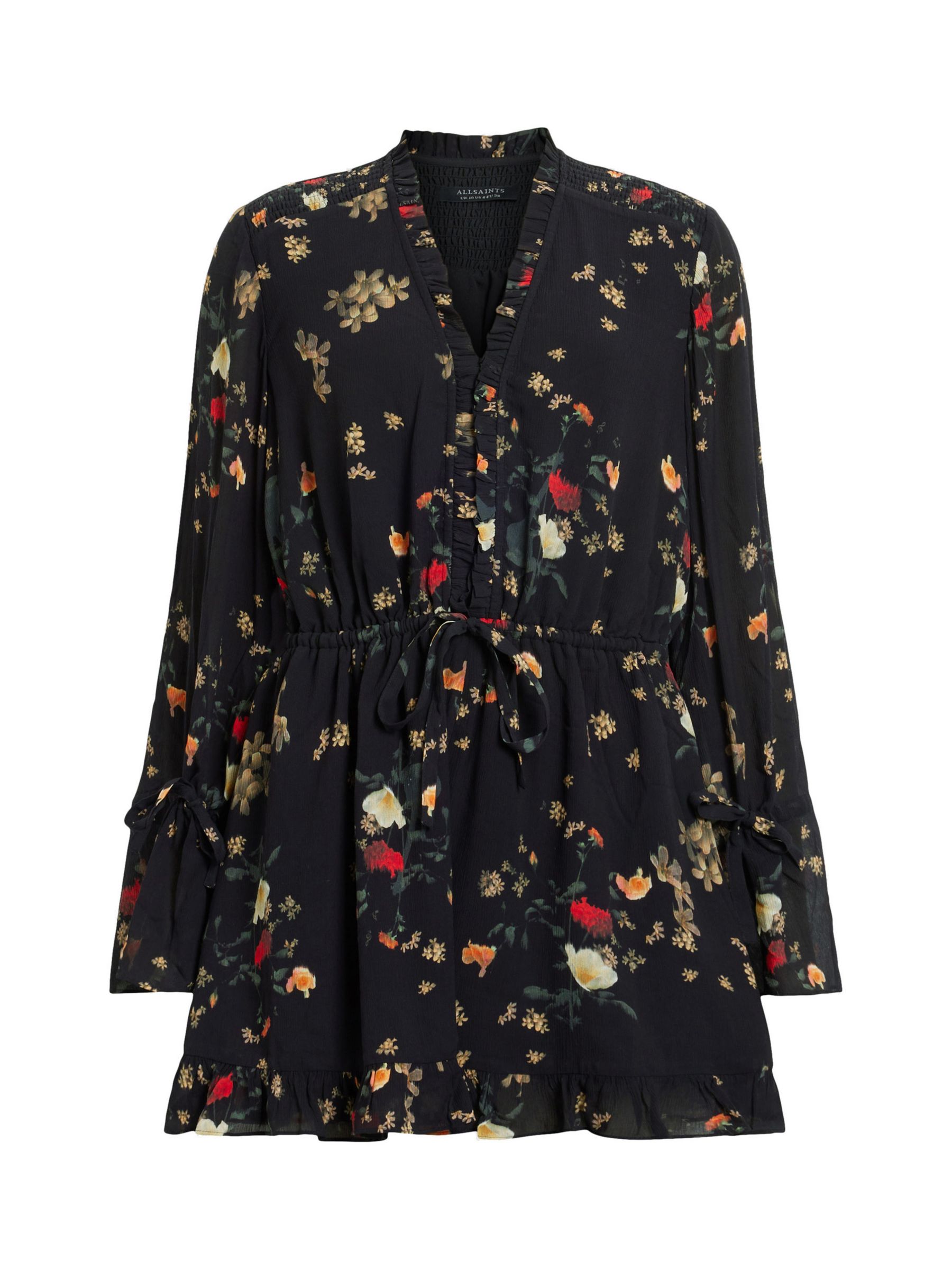 AllSaints Daria Kora Floral Print Relaxed Fit Playsuit, Black at John ...