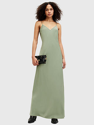 AllSaints Hayes 2-in-1 Maxi Slip Dress, Oil Green