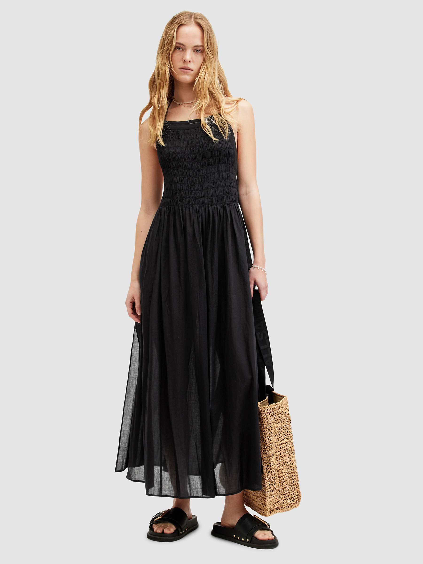 Buy AllSaints Iris Shirred Cotton Halterneck Sun Dress, Black Online at johnlewis.com