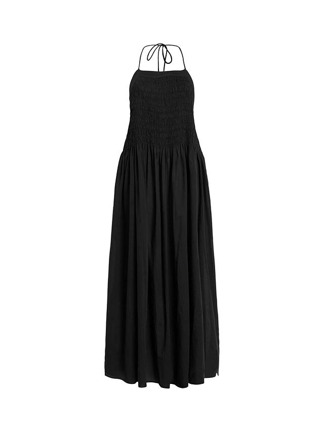AllSaints Iris Shirred Cotton Halterneck Sun Dress, Black