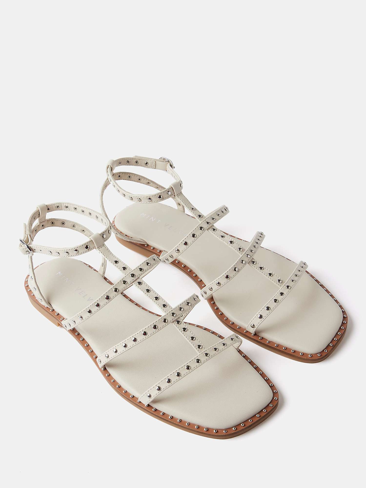 Buy Mint Velvet Leather Studded Flat Sandals, Natural Online at johnlewis.com