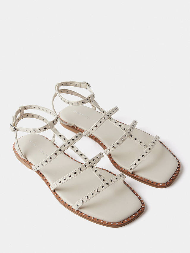 Mint Velvet Leather Studded Flat Sandals, Natural