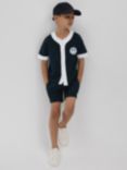 Reiss Kids' Ark Baseball Button Through Short Sleeve Shirt, Navy/White