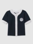 Reiss Kids' Ark Baseball Button Through Short Sleeve Shirt, Navy/White