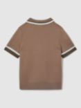 Reiss Kids' Chelsea Half Zip Short Sleeve Polo Shirt, Warm Taupe