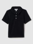 Reiss Kids' Iggy Press Stud Velour Polo Shirt, Navy