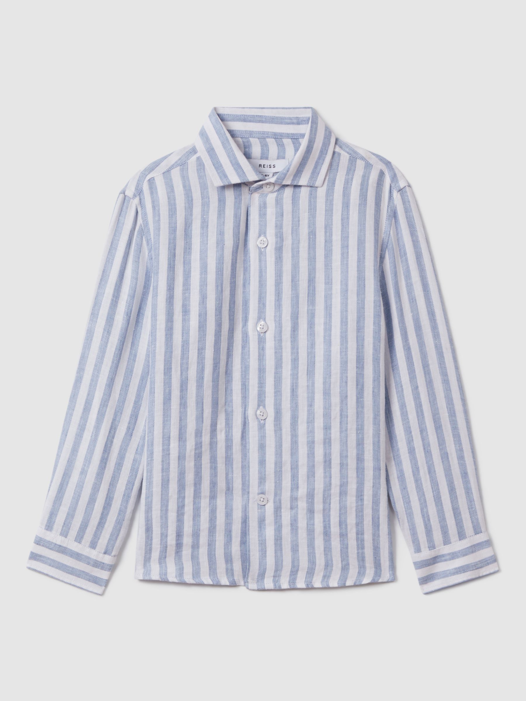 Buy Reiss Kids' Ruban Linen Stripe Shirt, Soft Blue Herringbone Online at johnlewis.com
