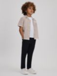 Reiss Kids' Vitan Linen Cuban Short Sleeve Shirt, Stone/White