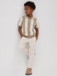 Reiss Kids' Paros Stripe Half Zip Short Sleeve Top
