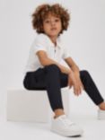 Reiss Kids' Burnham Half Zip Textured Polo Shirt, Optic White
