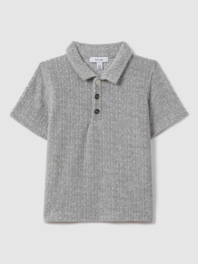 Reiss Kids' Iggy Press Stud Velour Polo Shirt, Soft Grey