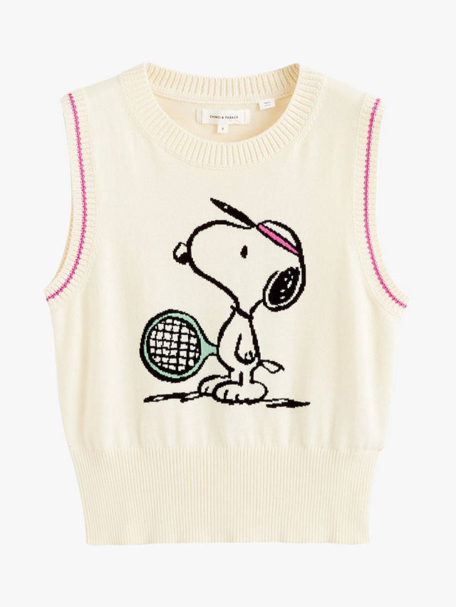 Chinti & Parker Snoopy Tennis Cotton Tank Top, Cream/Multi