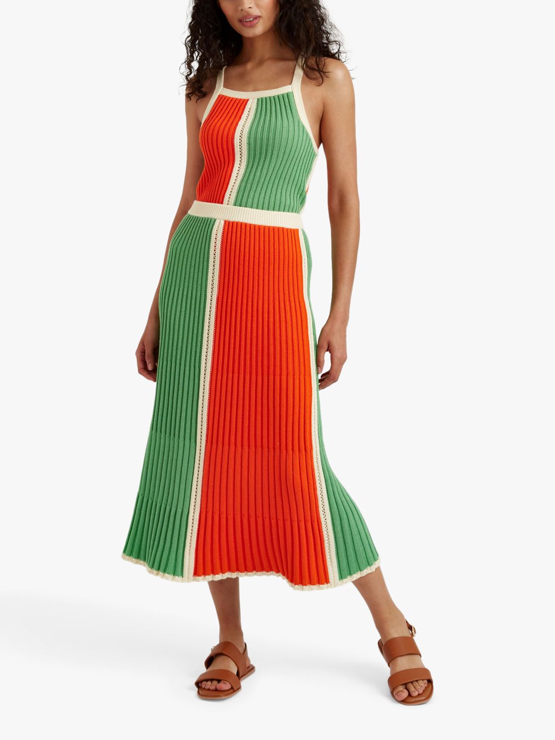 Buy Chinti & Parker Cotton Riveria Colourblock Midi Skirt, Cream/Green/Orange Online at johnlewis.com