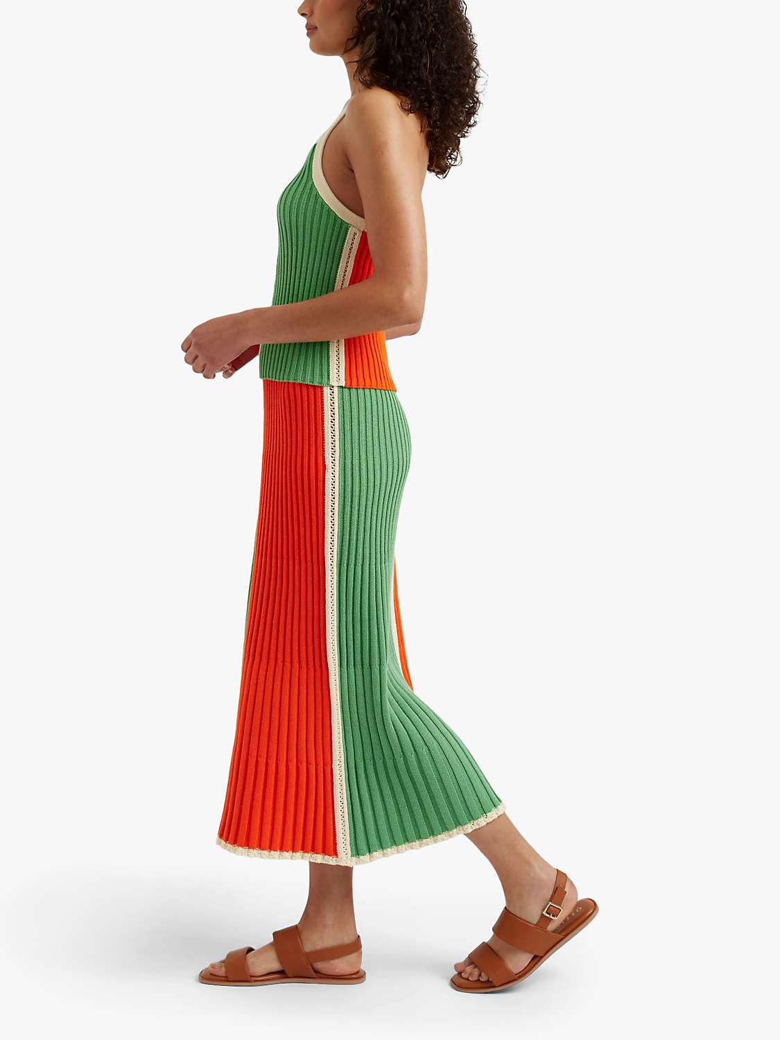 Buy Chinti & Parker Cotton Riveria Colourblock Midi Skirt, Cream/Green/Orange Online at johnlewis.com