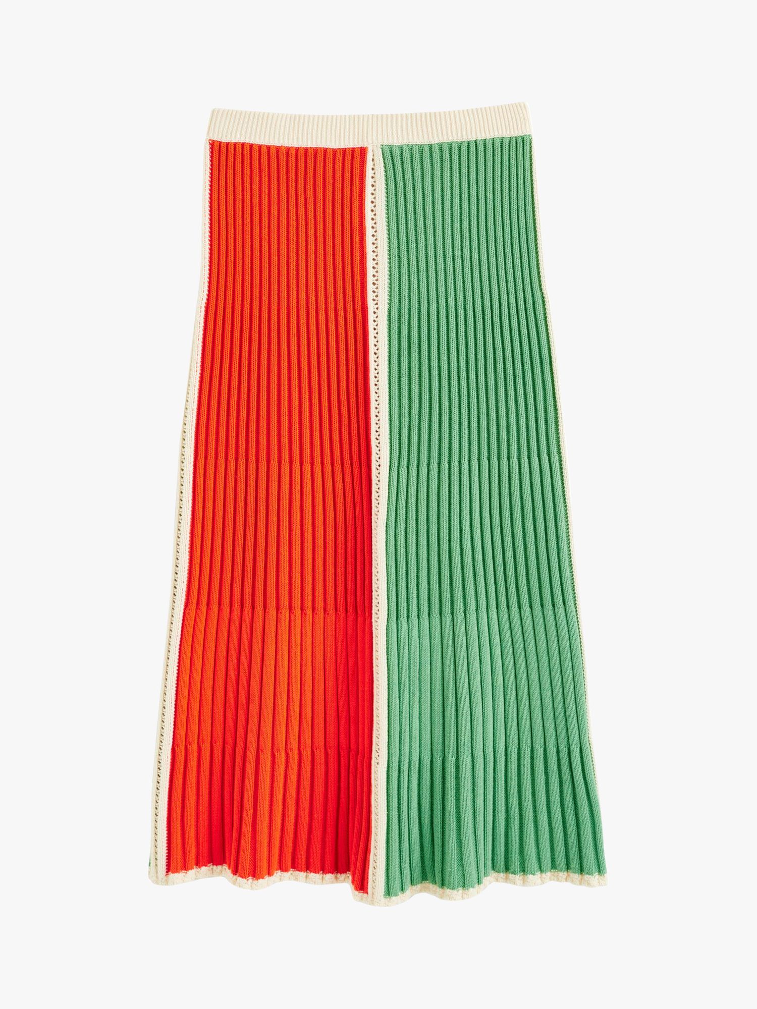 Chinti & Parker Cotton Riveria Colourblock Midi Skirt, Cream/Green/Orange, XS