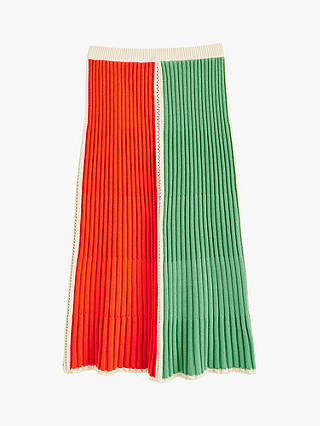 Chinti & Parker Cotton Riveria Colourblock Midi Skirt, Cream/Green/Orange