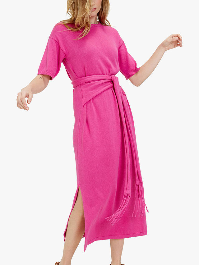 Chinti & Parker Monaco Dress Linen Blend Midi Dress, Berry Pink