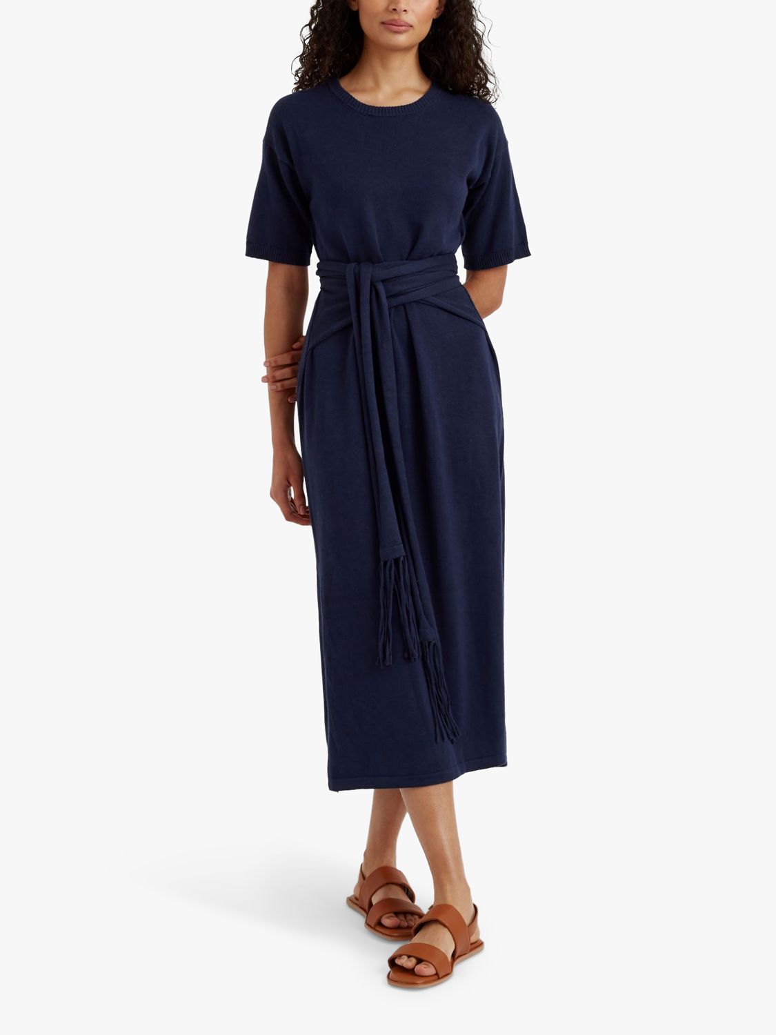 Chinti & Parker Monaco Dress Linen Blend Midi Dress, Navy, XS
