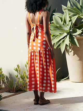 Chinti & Parker Formentera Midi Dress, Orange/Cream