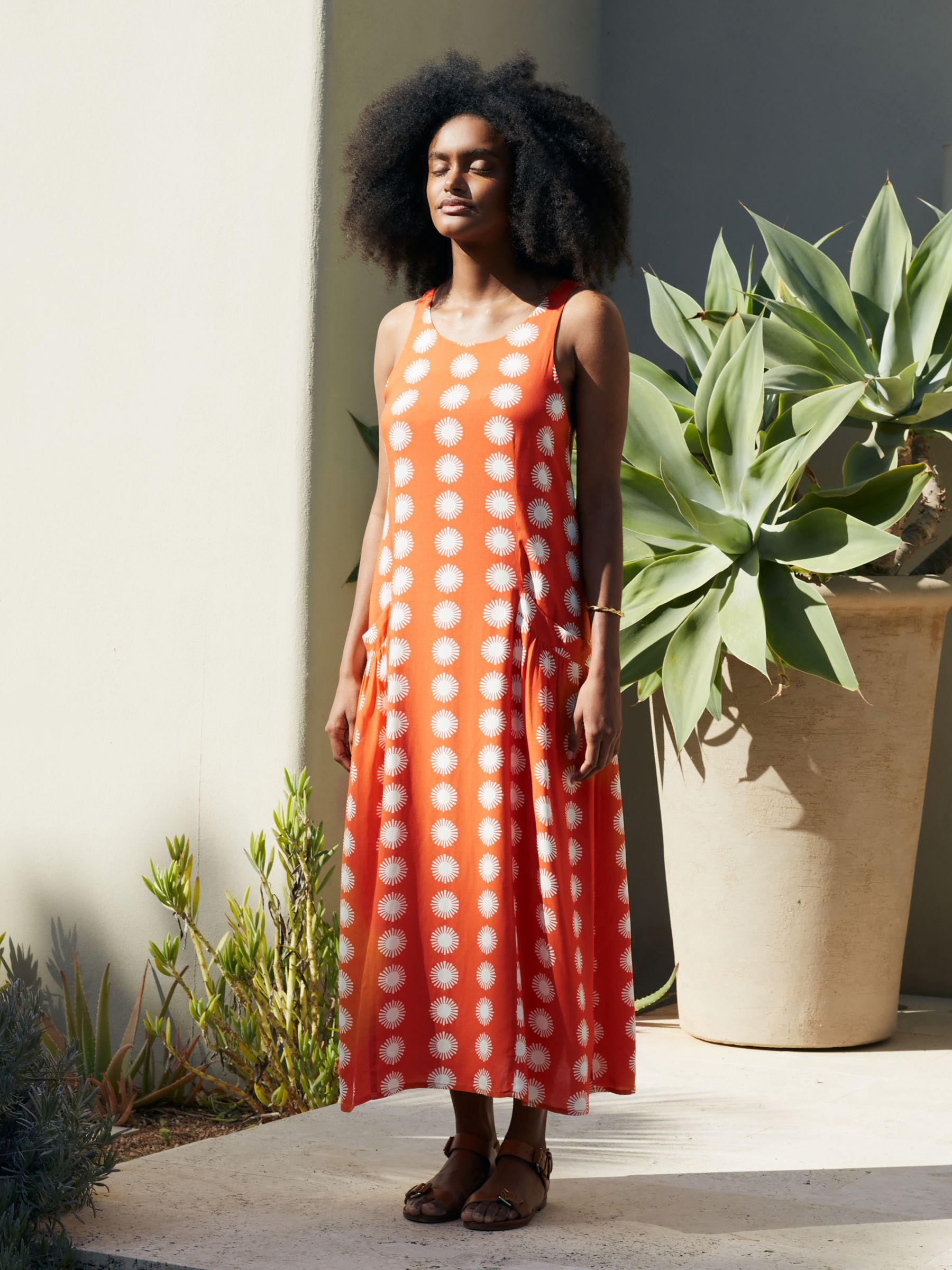 Chinti & Parker Formentera Midi Dress, Orange/Cream, 6