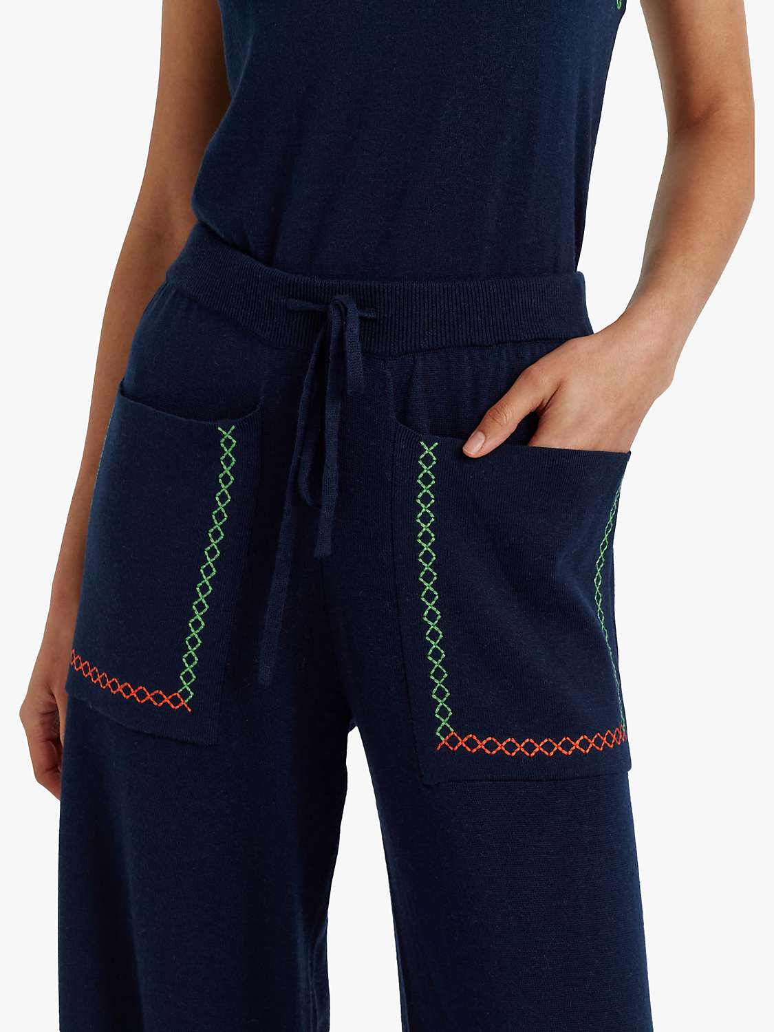 Buy Chinti & Parker Santorini Cotton Cashmere Blend Trousers, Navy/Green/Orange Online at johnlewis.com