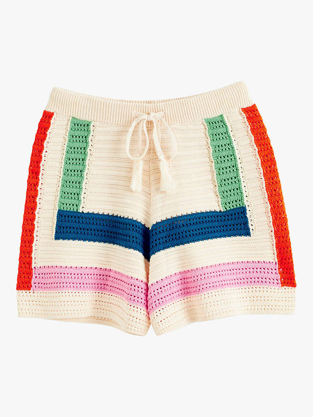 Chinti & Parker Crochet Stitch Stripe Shorts, Cream/Multi