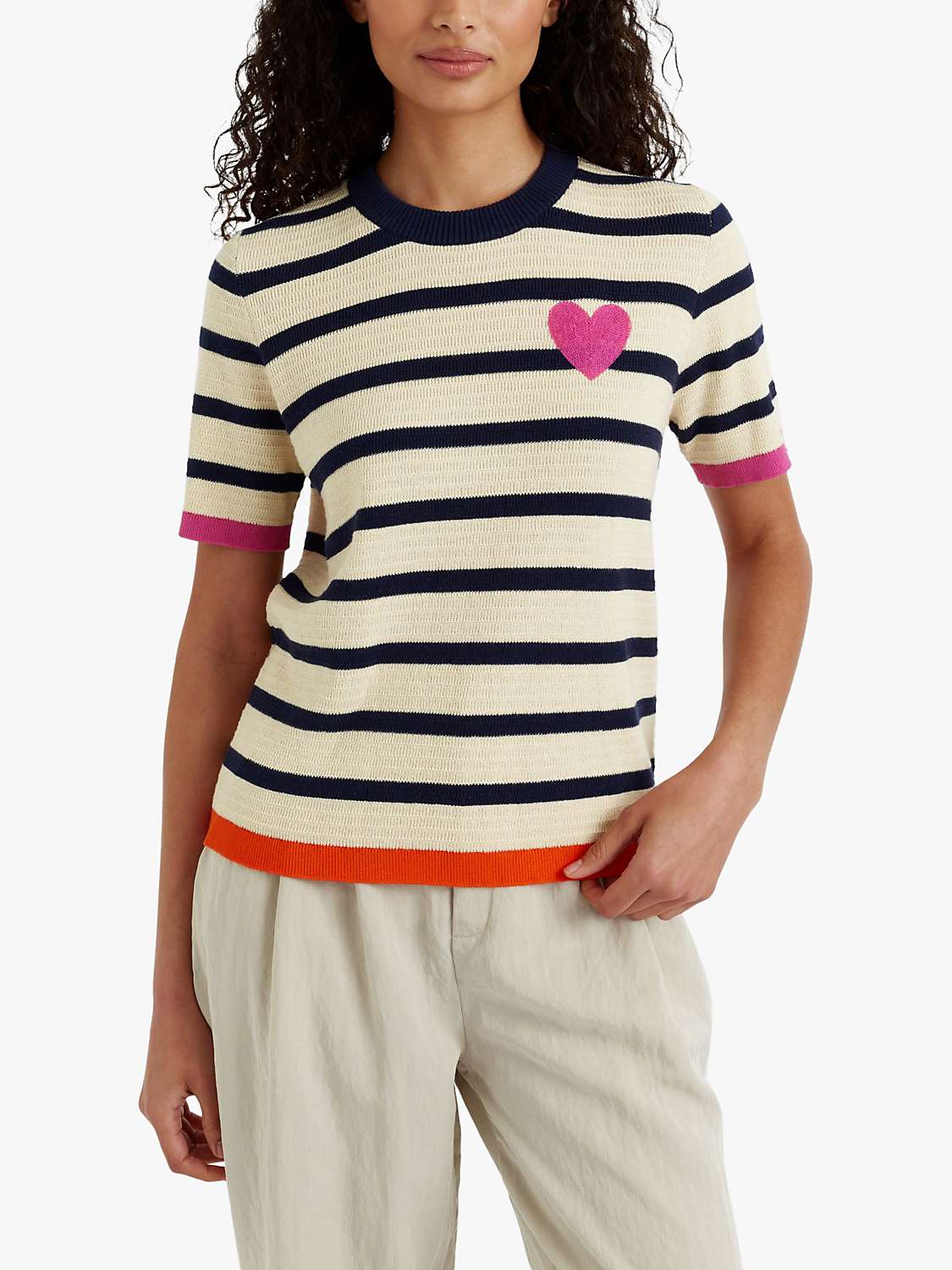 Buy Chinti & Parker Breton Stripe Short Sleeve Jumper, Cream/Multi Online at johnlewis.com