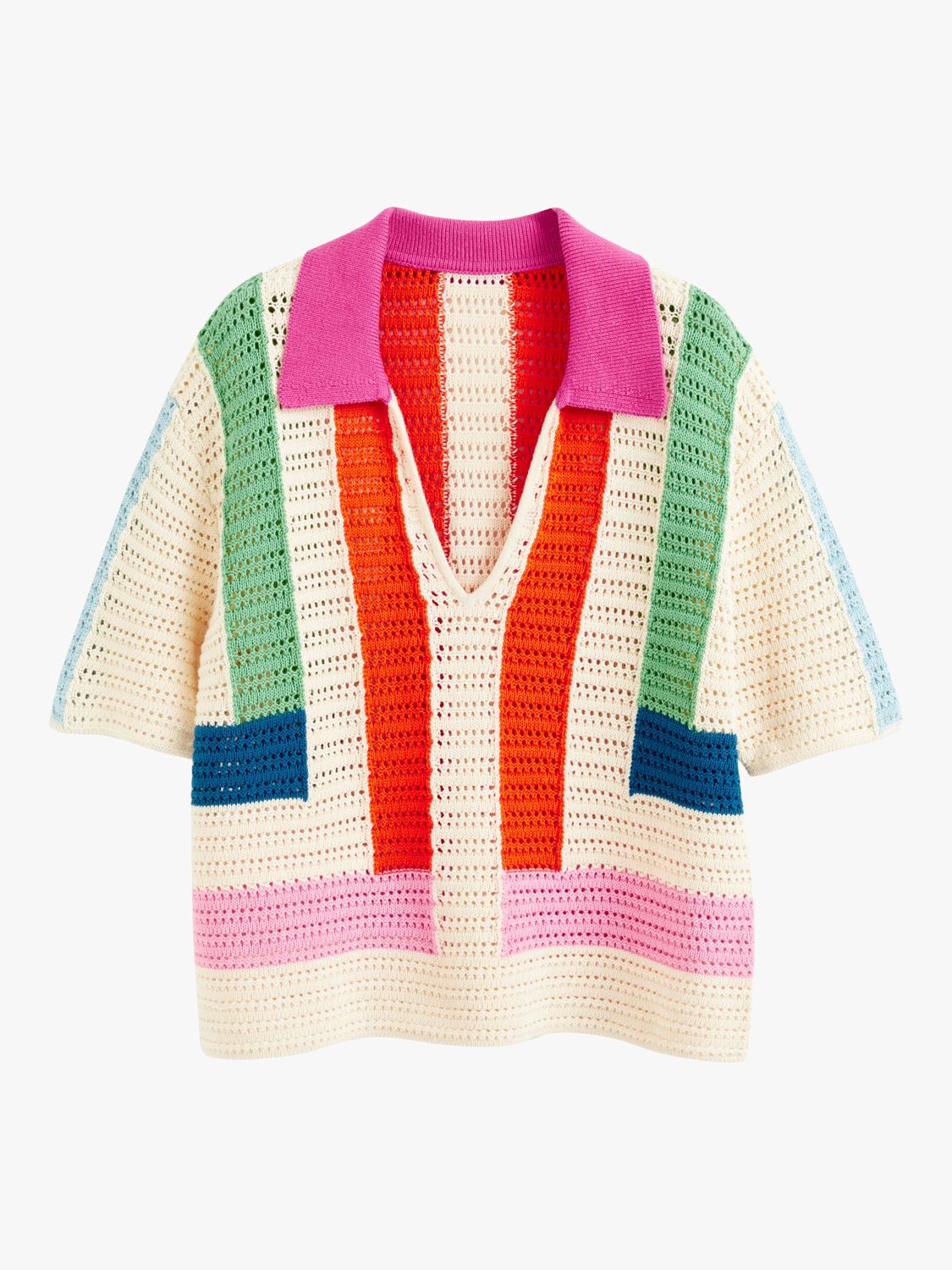 Buy Chinti & Parker Crochet Stitch Stripe Shirt Jumper, Cream/Multi Online at johnlewis.com