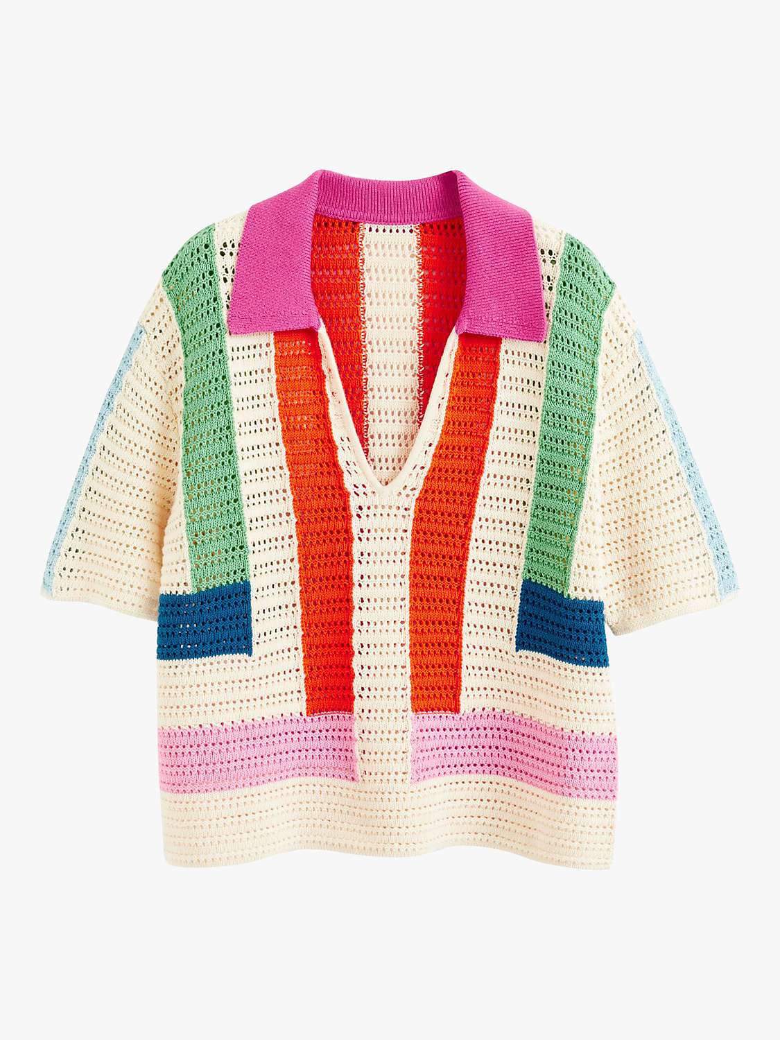 Buy Chinti & Parker Crochet Stitch Stripe Shirt Jumper, Cream/Multi Online at johnlewis.com