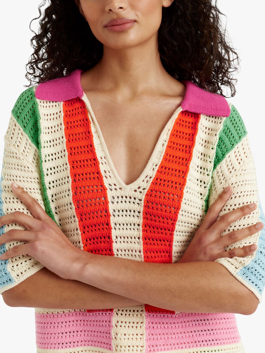 Buy Chinti & Parker Crochet Stitch Stripe Shirt Jumper, Cream/Multi Online at johnlewis.com