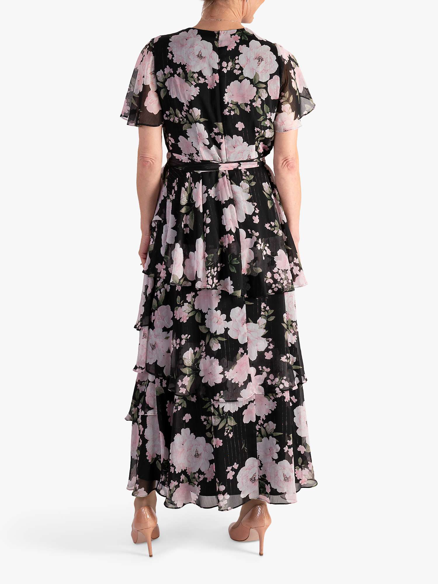 Buy chesca Wild Rose Print Tiered Chiffon Maxi Dress, Black/Pink Online at johnlewis.com