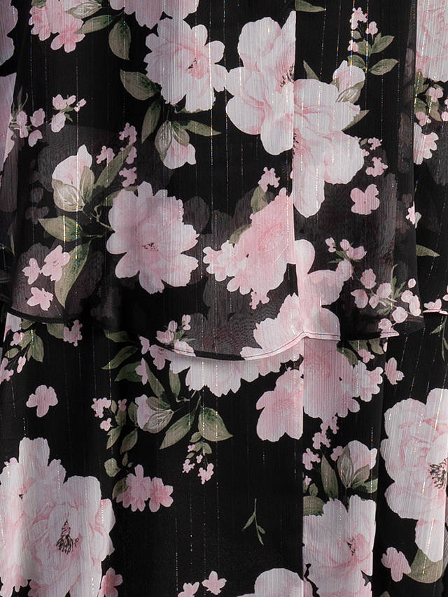 chesca Wild Rose Print Tiered Chiffon Maxi Dress, Black/Pink