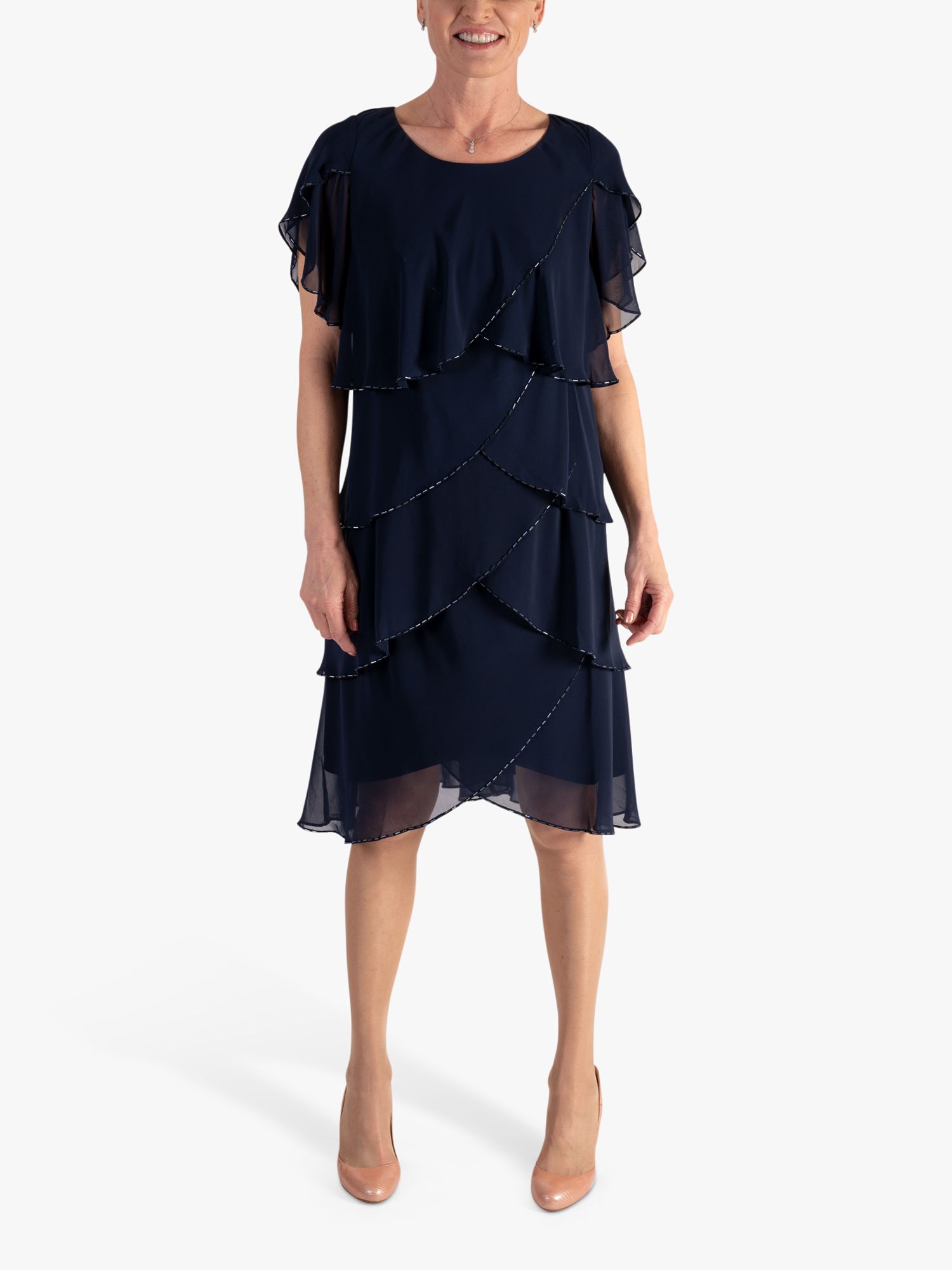 Buy chesca Multi Layered Bead Trim Knee Length Dress, Navy Online at johnlewis.com