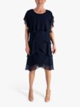 chesca Multi Layered Bead Trim Knee Length Dress, Navy