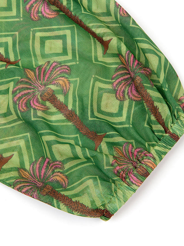 Chelsea Peers Mesh Geometric Palm Print Tie-Front Kaftan, Khaki/Multi
