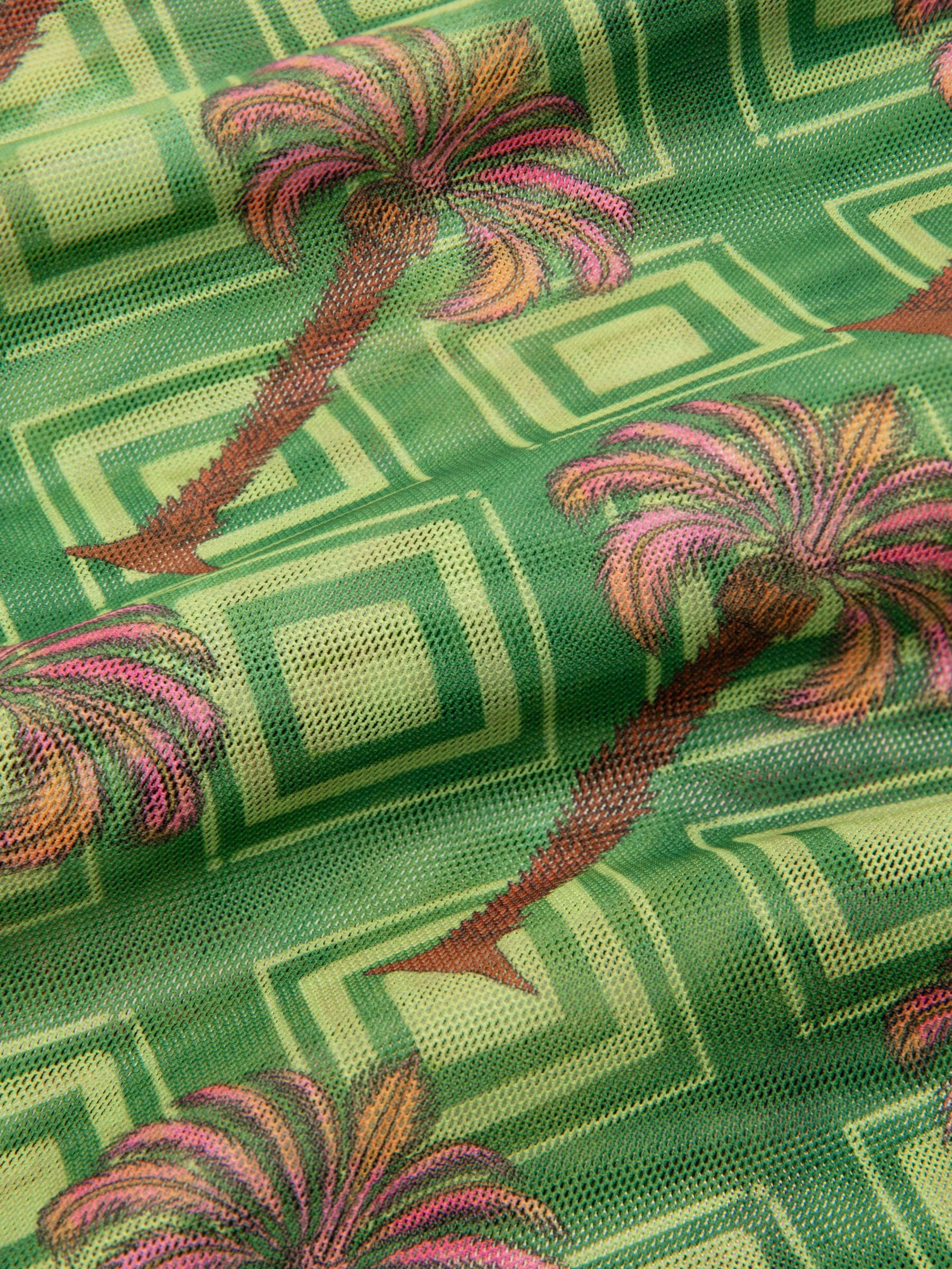 Chelsea Peers Mesh Geometric Palm Print Tie-Front Kaftan, Khaki/Multi, L