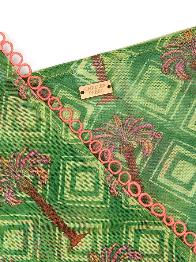 Chelsea Peers Mesh Geometric Palm Print Sarong, Khaki/Multi