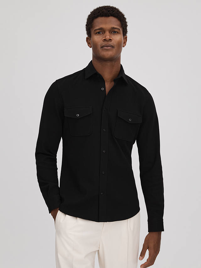 Reiss Ragan Long Sleeve Jersey Textured Shirt, Black
