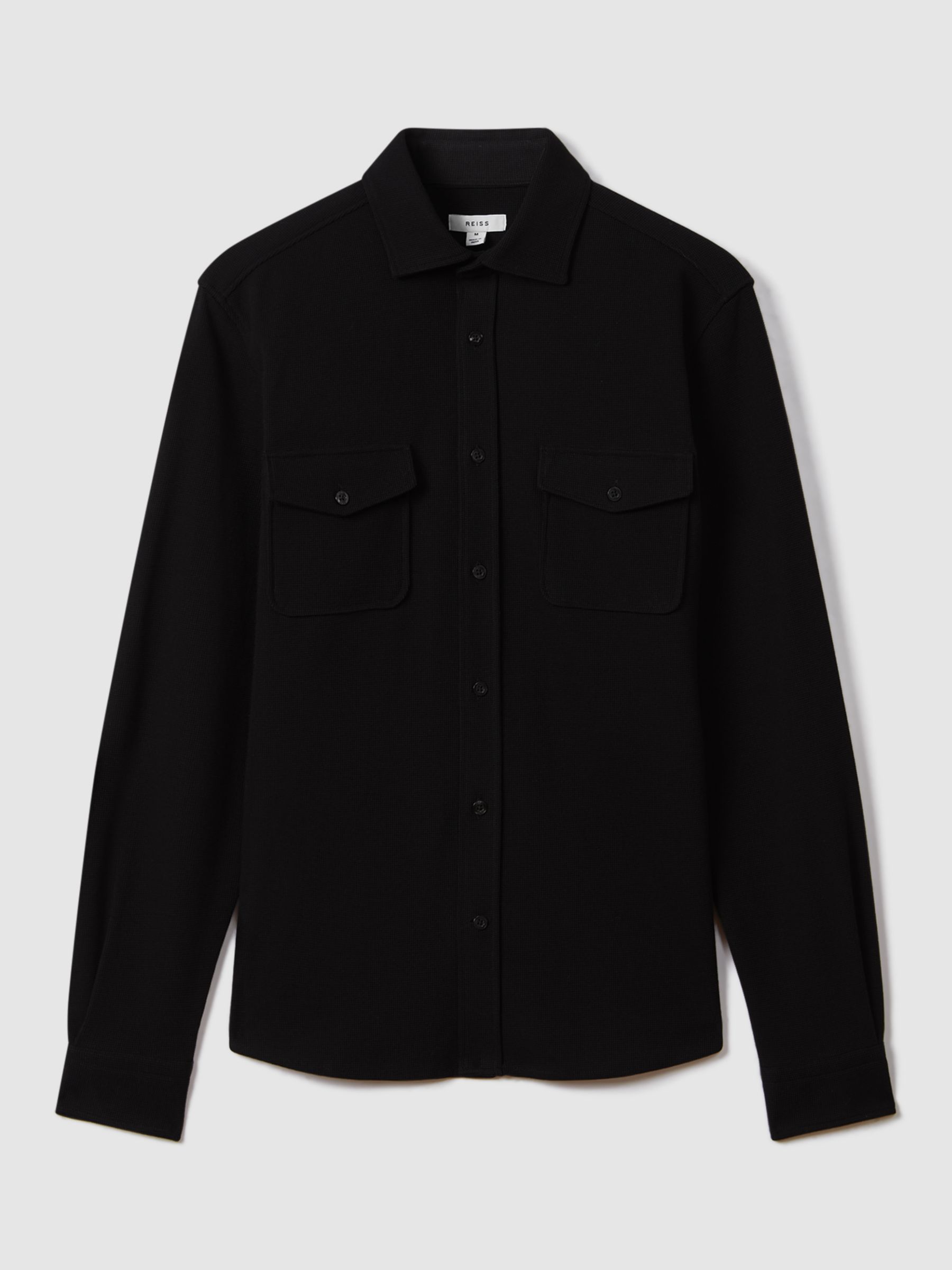 Reiss Ragan Long Sleeve Jersey Textured Shirt, Black, XS