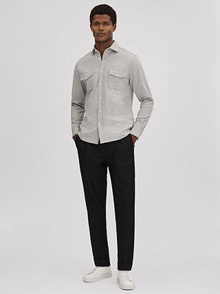Reiss Ragan Long Sleeve Jersey Textured Shirt, Soft Grey