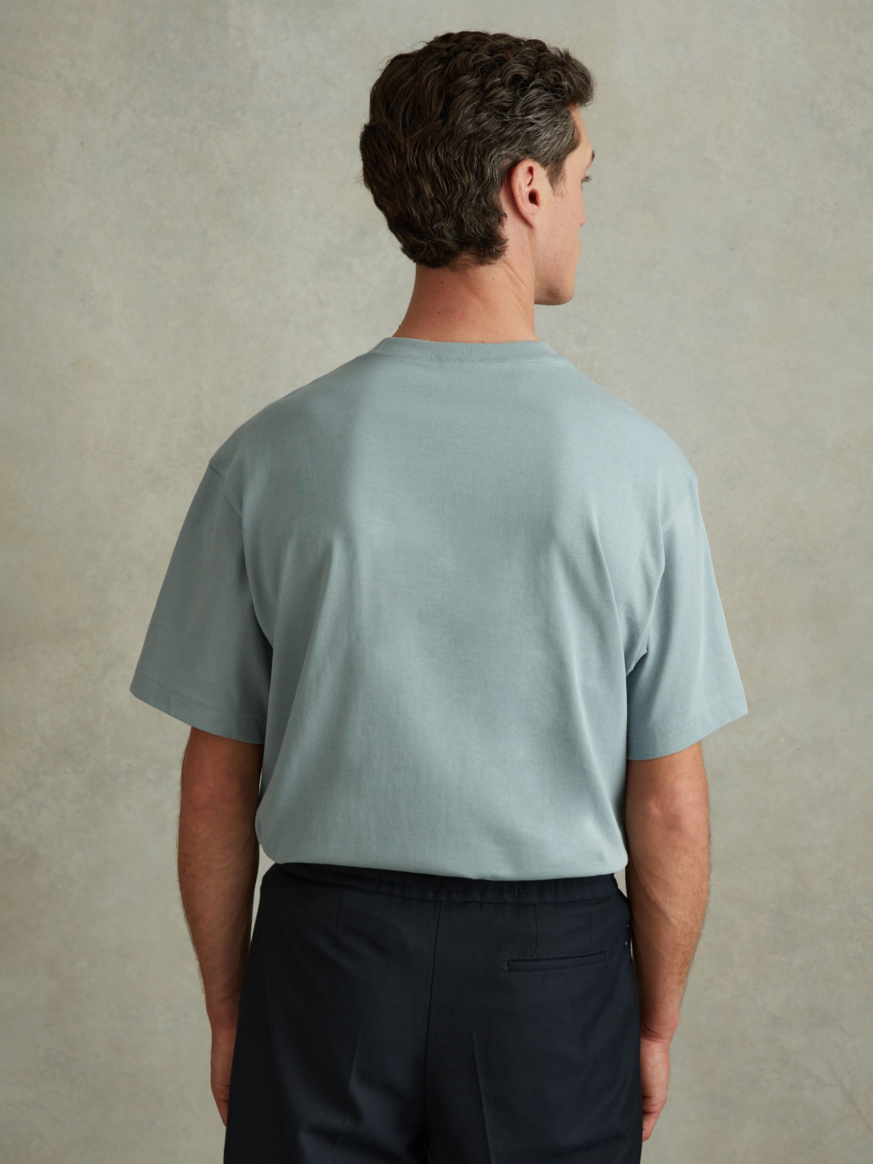Reiss Tate Cotton Crew Neck T-Shirt, Faded Denim, XS