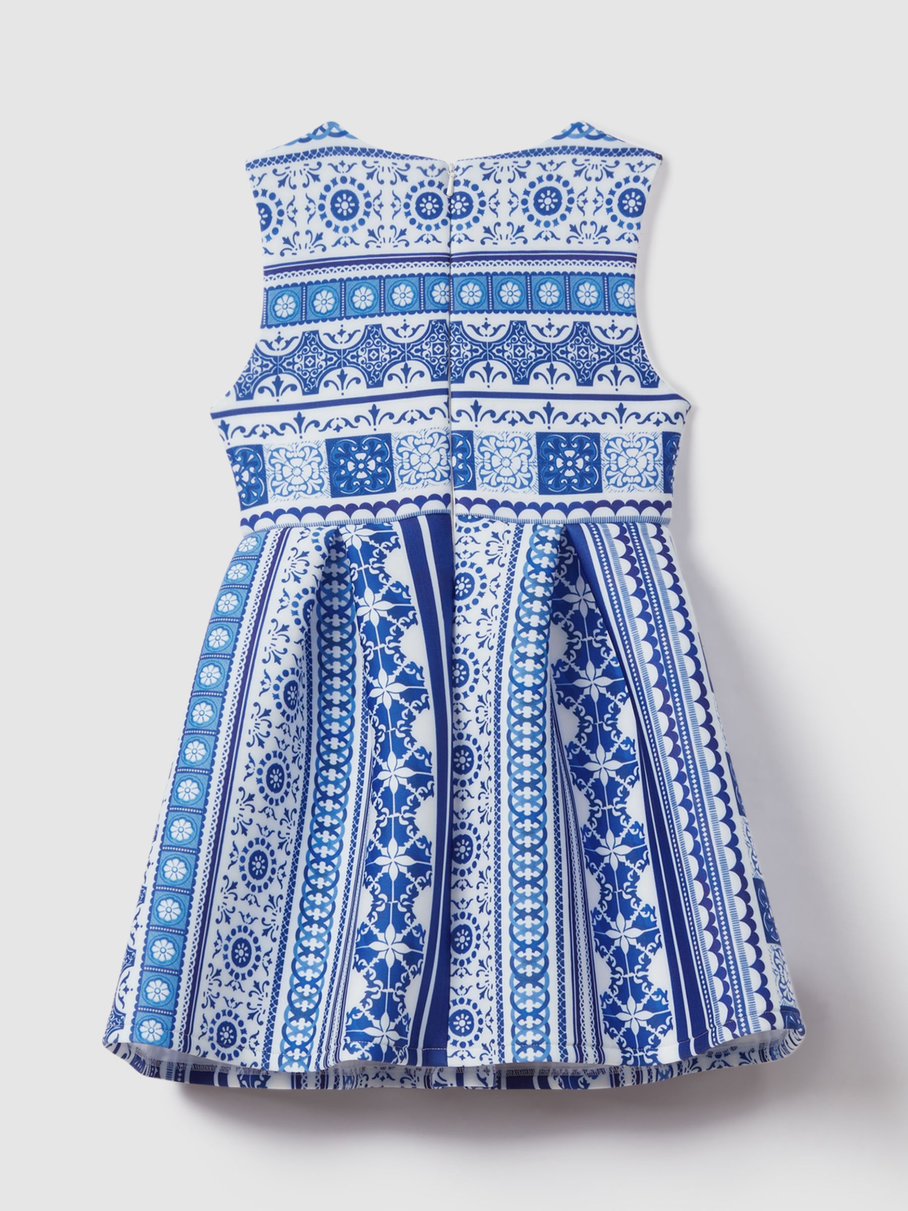 Buy Reiss Kids' Lena Tile Print Scuba Midi Dress, Blue/White Online at johnlewis.com