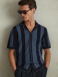 Reiss Naxos Knitted Stripe Shirt, Navy/Blue