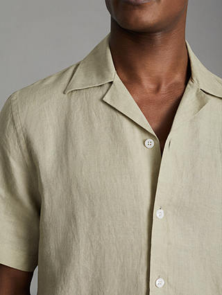 Reiss Beldi Linen Short Sleeve Cuban Shirt, Chartreuse