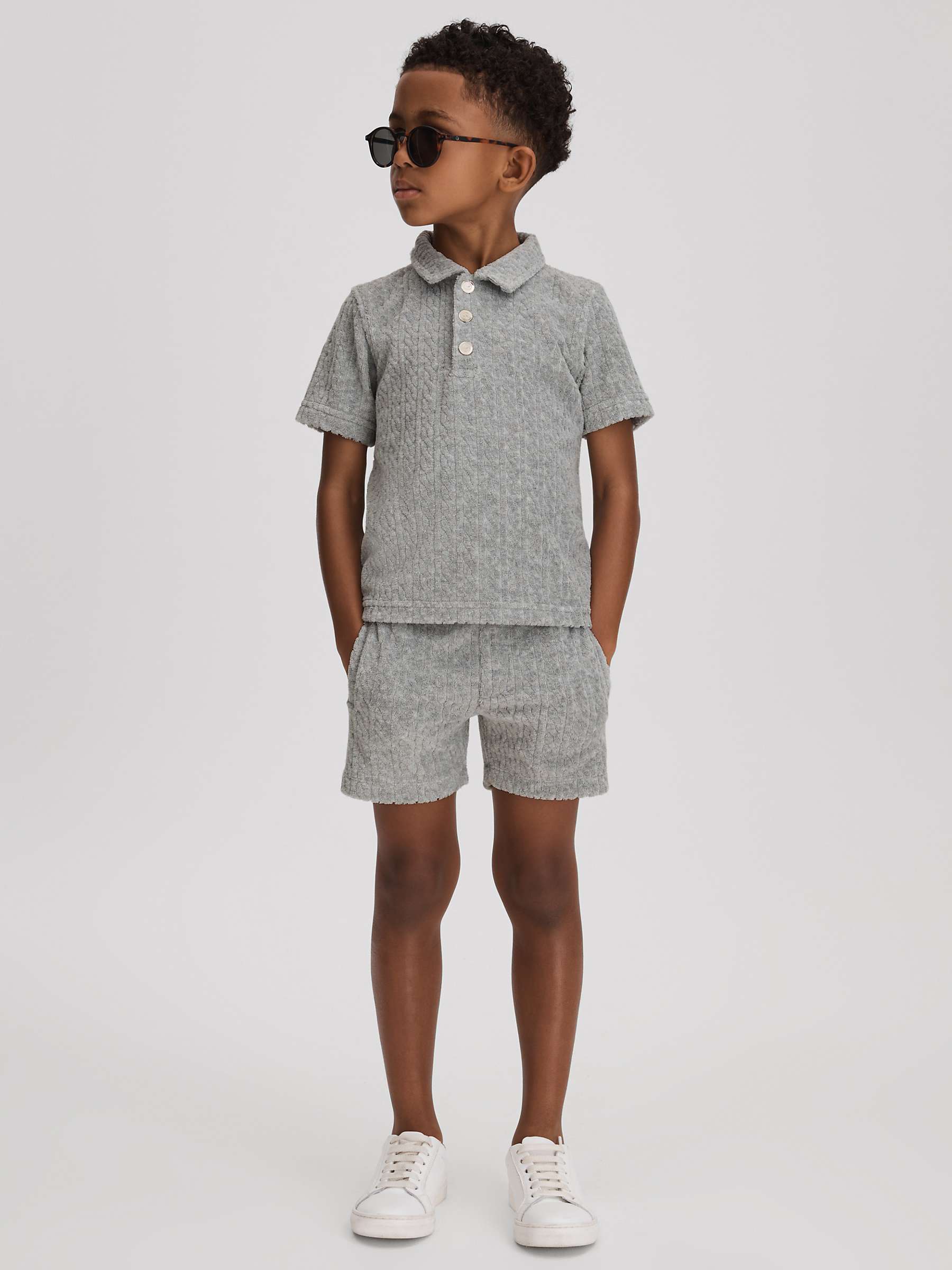 Buy Reiss Kids' Fletcher Velour Cable Drawstring Shorts, Soft Grey Online at johnlewis.com
