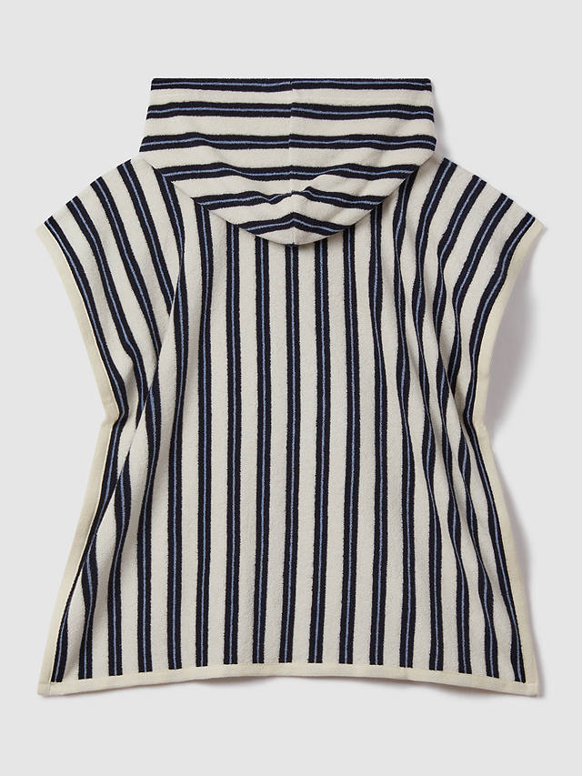 Reiss Kids' Ray Stripe Towelling Texture Hooded Poncho, Navy/White