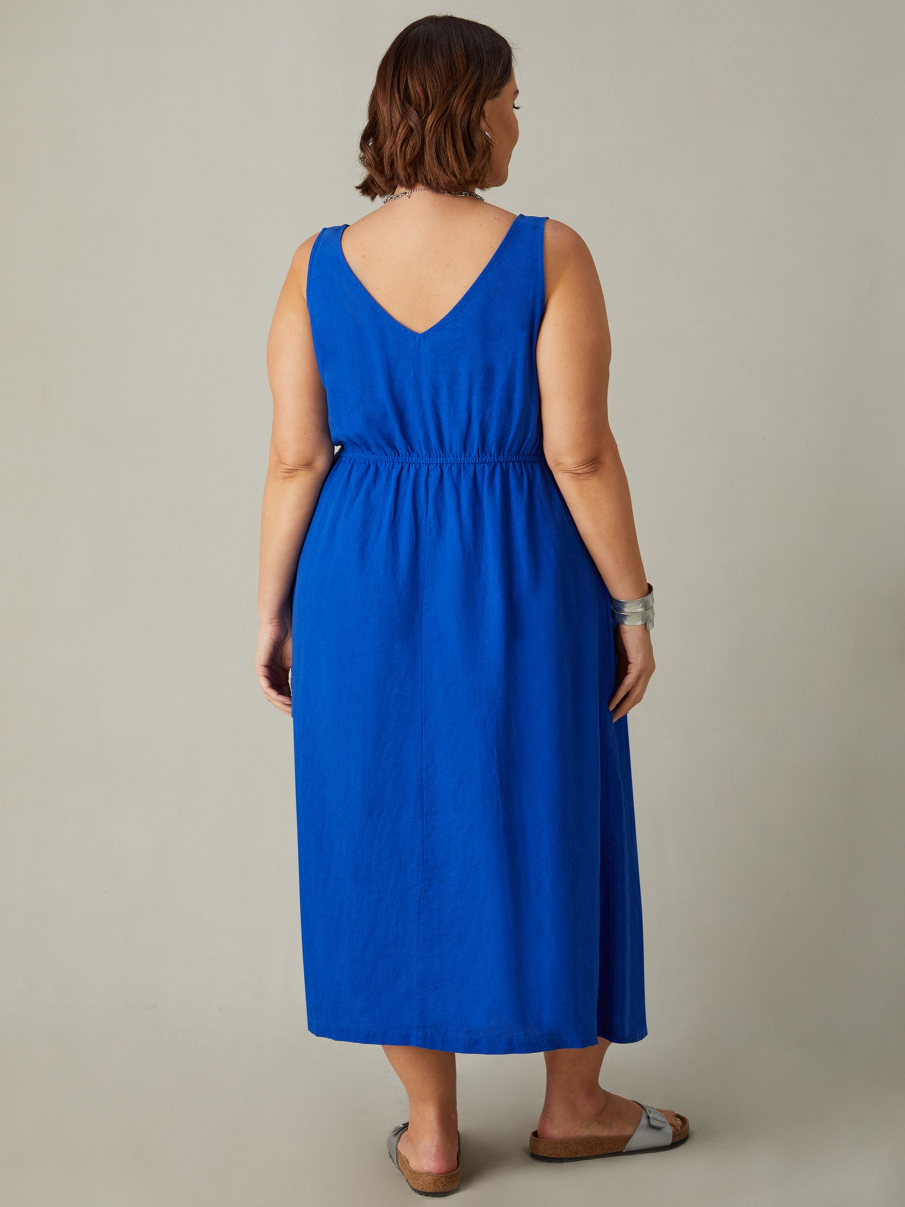 Buy Live Unlimited Curve Linen Blend V-Neck Midi Dress, Blue Online at johnlewis.com
