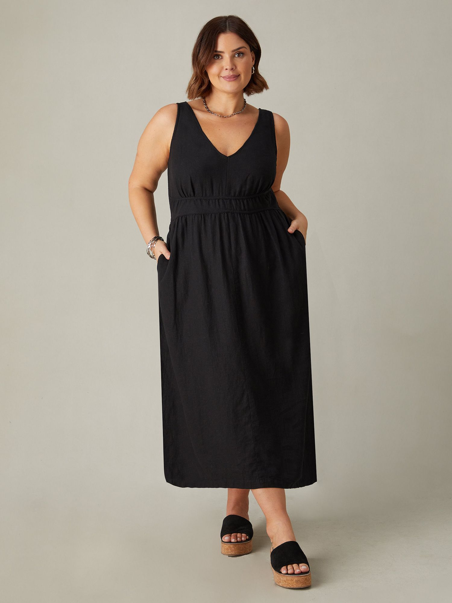 Buy Live Unlimited Curve Linen Blend Midi Dress, Black Online at johnlewis.com