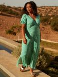 Live Unlimited Curve Ditsy Jersey Shirred Cuff Maxi Dress, Green
