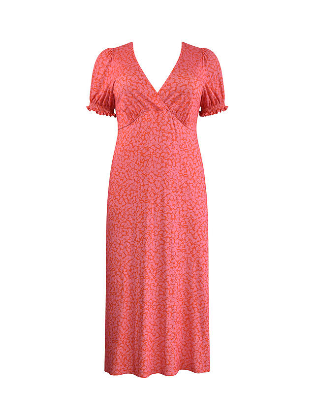 Live Unlimited Curve Leaf Print Midi Jersey Dress, Pink/Orange